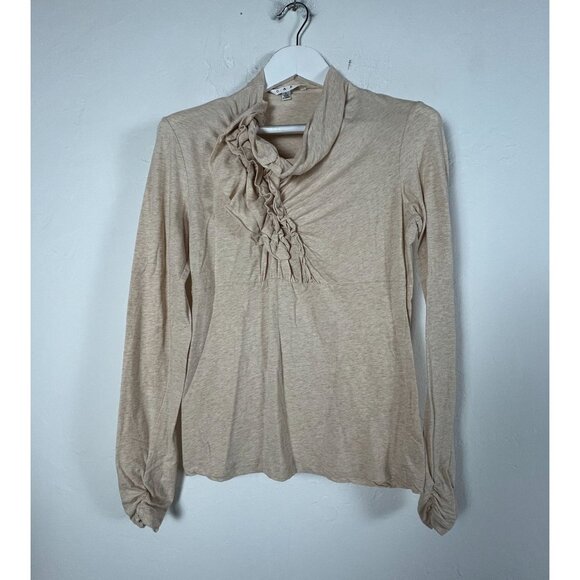 Cabi Womens Beige Long-Sleeve Ruffled Front Cowl Neck Top Large Casual Stretch - Picture 1 of 8